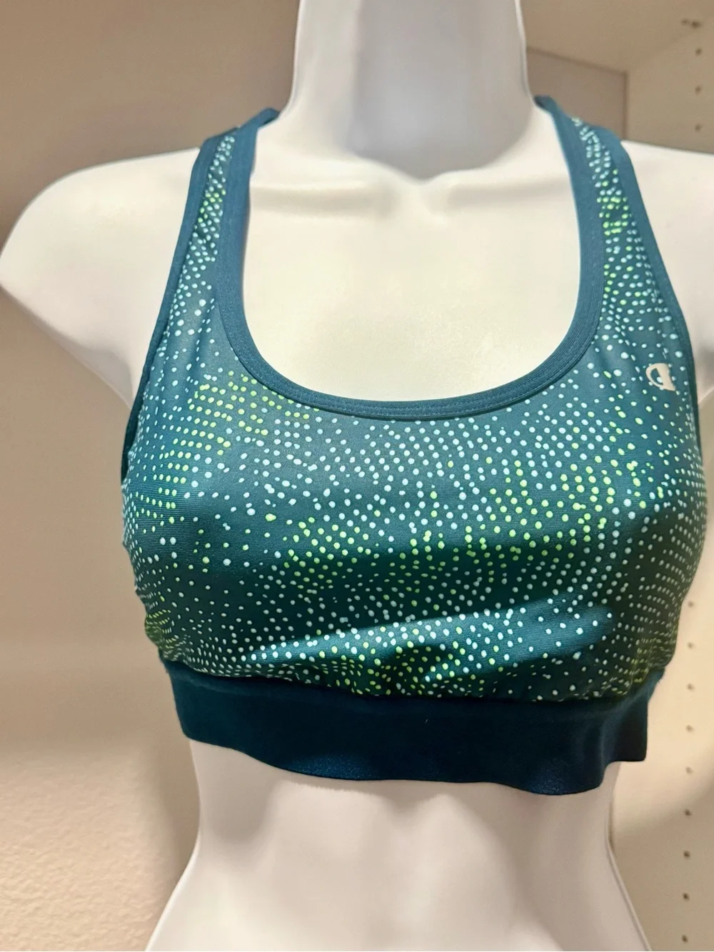 Champion Teal and Lime Dot Racerback Sports Bra